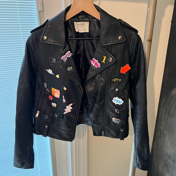Zara Faux Leather Biker Jacket with Fun Pins - Picture 4 of 9